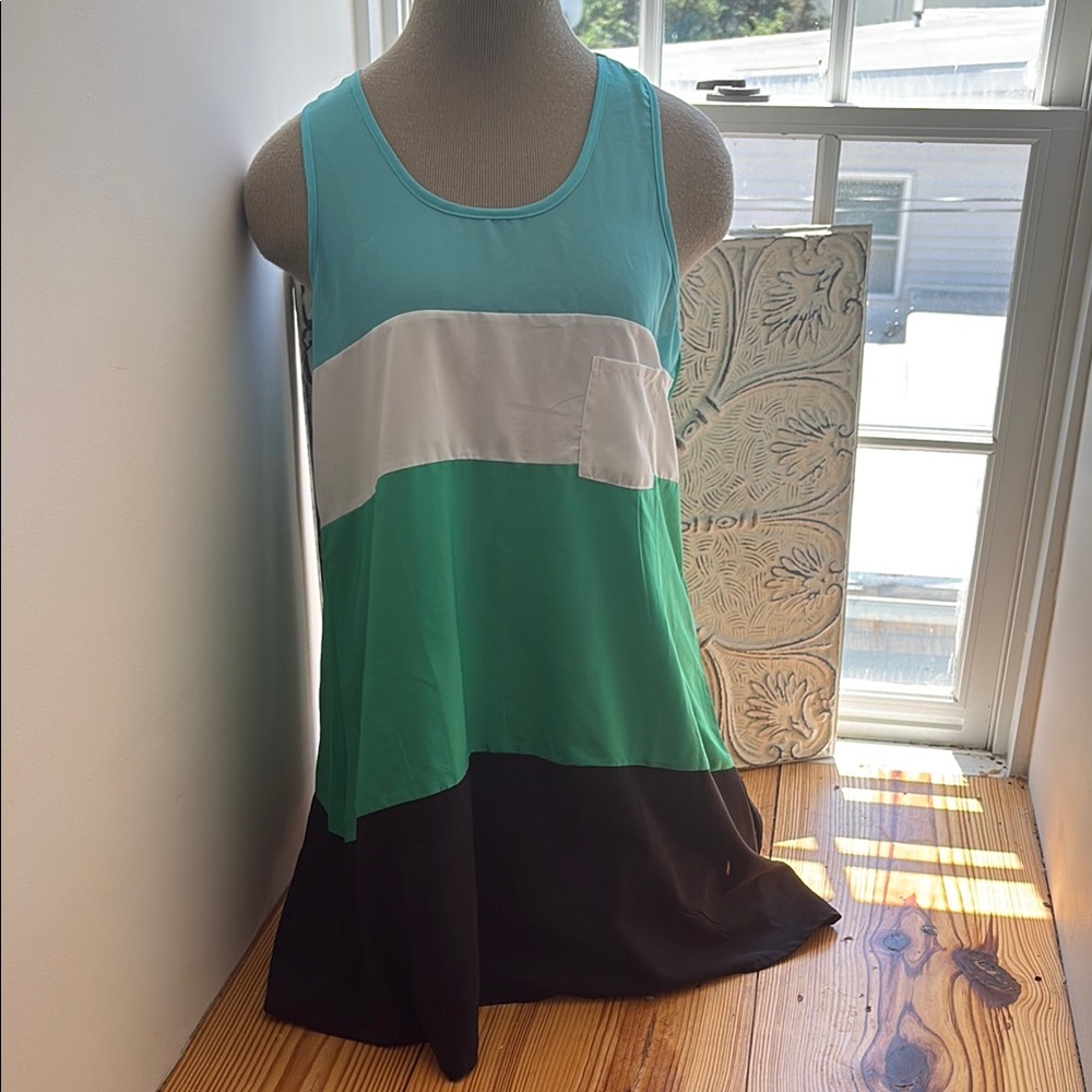 Sleeveless Colorblock Sundress - Aqua/White/Green/Black